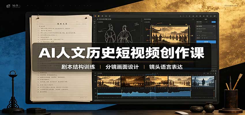 AI人文历史短视频创作课：赛道对标、剧本分镜制图，掌握视频完整产出流程-91副业网