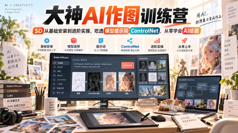 大神AI作图训练营，SD从基础安装到进阶实操，吃透模型提示词ControlNet，从零学会AI绘画-91副业网