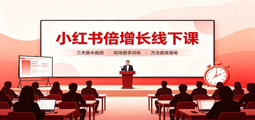 小红书倍增长线下课：三天集中面授，拆解选品、素材制作与起号全链路-91副业网