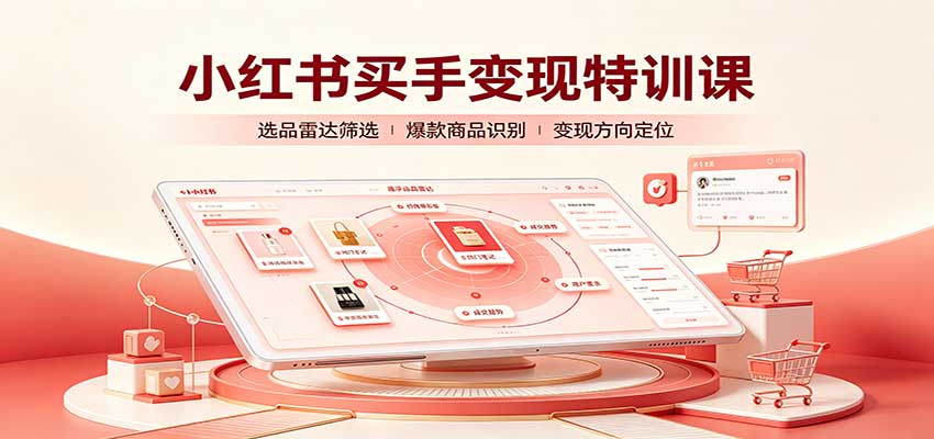 小红书买手变现特训课：账号定位养号起号，选品挂车，笔记标题封面全套教学-91副业网