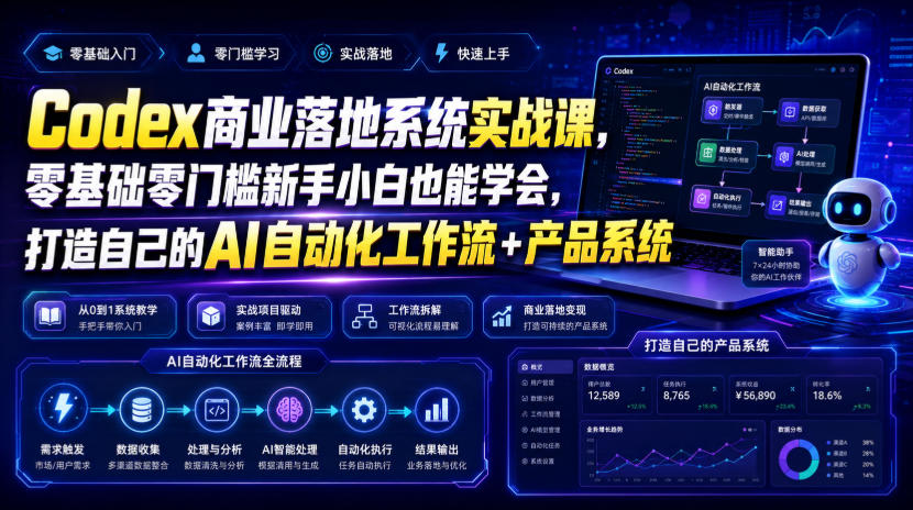 Codex商业落地系统实战课，零基础零门槛新手小白也能学会，打造自己的AI自动化工作流+产品系统(更新)-91副业网