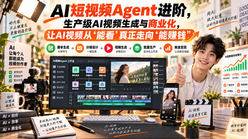 AI短视频Agent进阶，生产级AI视频生成与商业化，让AI视频从”能看”真正走向”能賺钱”-91副业网