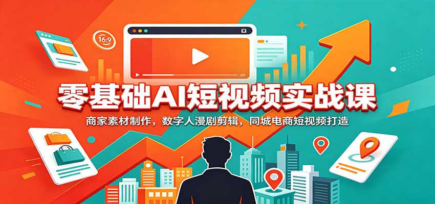 零基础AI短视频实战课:商家素材制作,数字人漫剧剪辑,同城电商短视频打造-91副业网