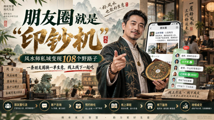 朋友圈就是“印钞机”,风水师私域变现108个野路子,一条朋友圈换一单生意,线上线下一起吃【文档】-91副业网