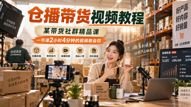 仓播带货视频教程，某带货社群精品课，一节课2小时4分钟的视频教会你-91副业网