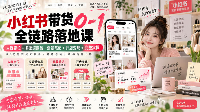 小红书带货0-1全链路落地课｜人群定位+多渠道选品+爆款笔记+开店变现完整实操-91副业网