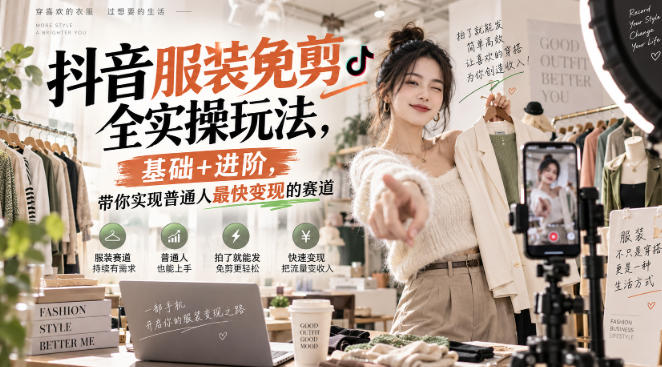 抖音服装免剪全实操玩法，基础+进阶，带你实现普通人最快变现的赛道-91副业网