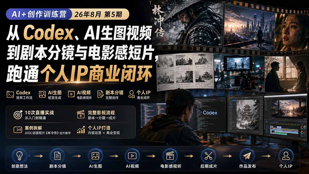 AI+创作训练营26年第5期-更新:从Codex、AI生图视频到剧本分镜与电影感短片,跑通个人IP商业闭环-91副业网
