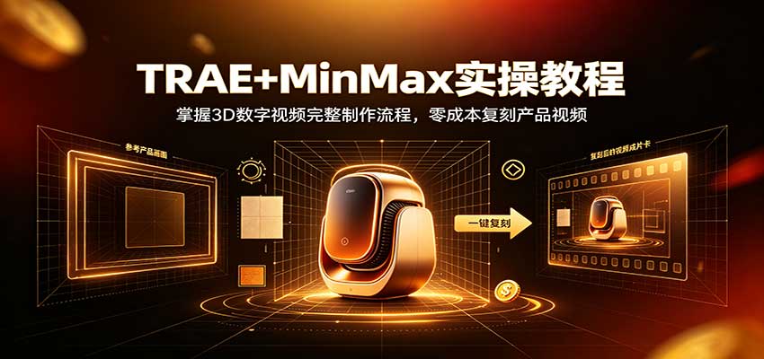 TRAE+MinMax实操教程：3D数字视频完整制作流程，零成本复刻产品视频-91副业网