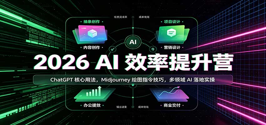 2026 AI效率提升营：ChatGPT核心用法，Midjourney绘图指令技巧，多领域AI落地实操-91副业网