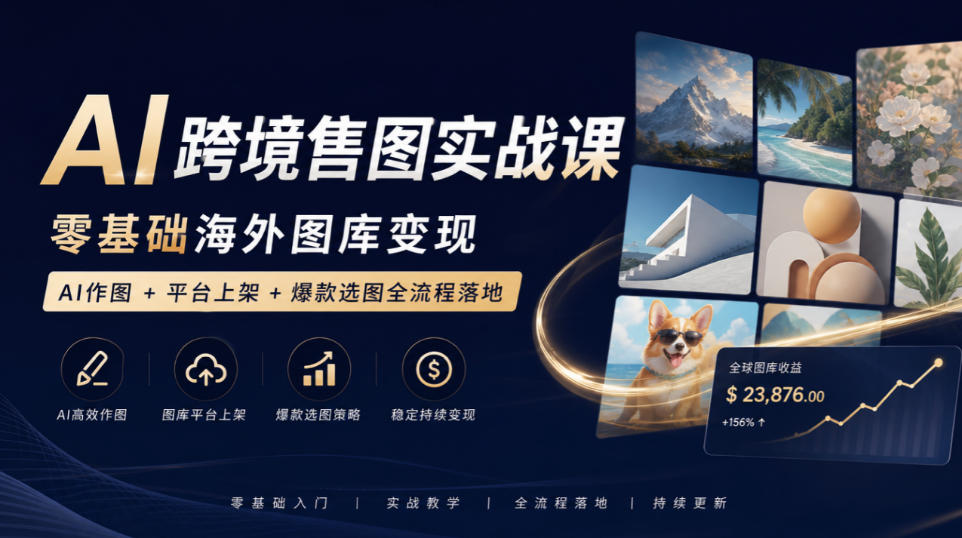 AI跨境售图实战课，零基础海外图库变现，AI作图+平台上架+爆款选图全流程落地-91副业网