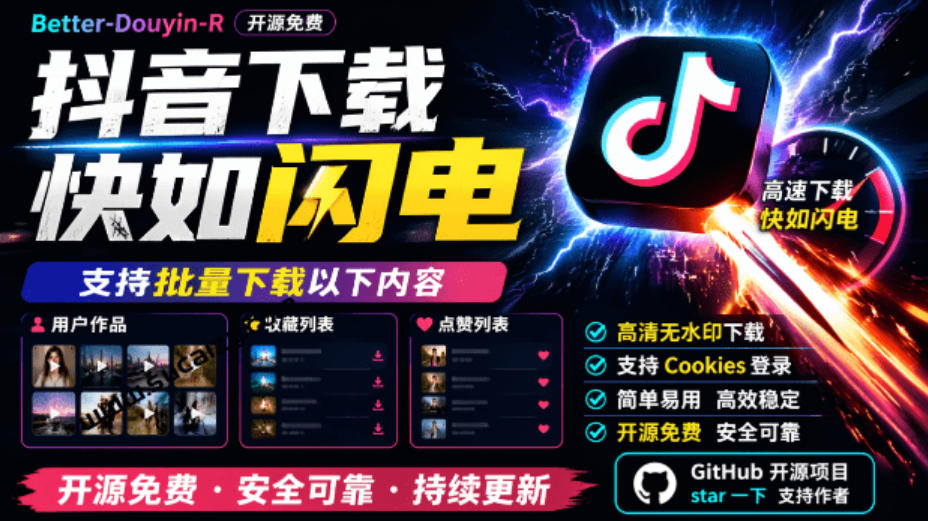 超级好用！抖音视频下载神器，支持批量下载用户作品收藏列表和点赞列表，开源完全免费Better-douyin-R-91副业网