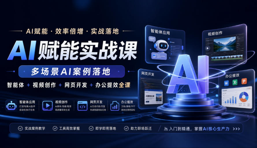 AI赋能实战课，多场景AI案例落地，智能体+视频创作+网页开发+办公提效全课-91副业网