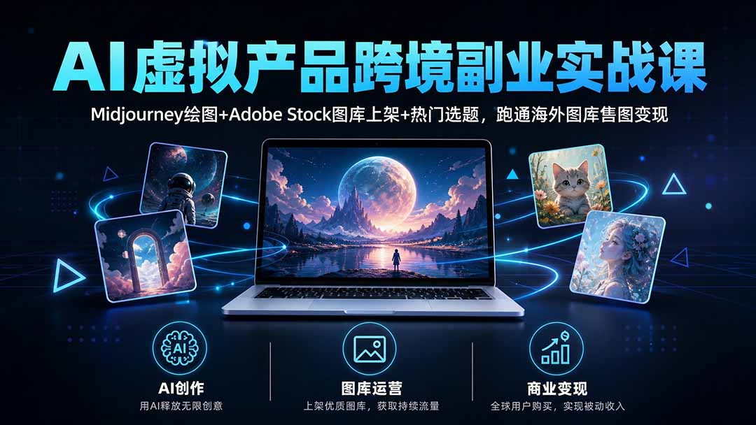 AI虚拟产品跨境副业实战课|Midjourney绘图+Adobe Stock图库上架+热门选题,跑通海外图库售图变现-91副业网