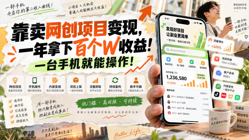 网创小程序虚拟资料变现，一年拿下百万收益，一部手机就可以做，0成本变现副业！-91副业网
