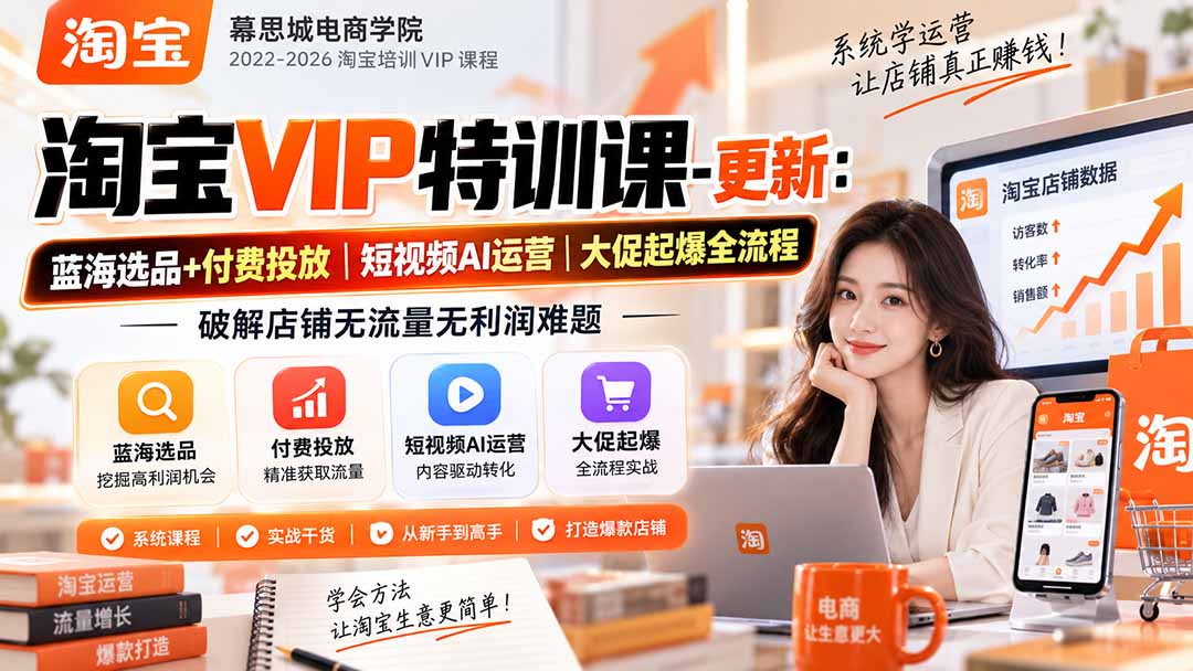 淘宝VIP特训课-更新0917：蓝海选品+付费投放｜短视频AI运营｜大促起爆全流程，破解店铺无流量无利润难题-91副业网