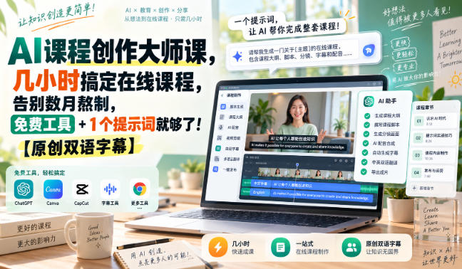AI课程创作大师课,几小时搞定在线课程,告别数月熬制,免费工具+1个提示词就够了!【原创双语字幕】-91副业网