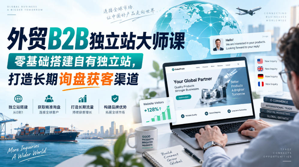 外贸B2B独立站大师课，零基础搭建自有独立站，打造长期询盘获客渠道-91副业网