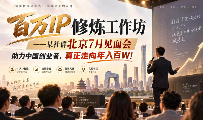 百万IP修炼工作坊——某社群北京7月见面会,助力中国创业者,真正走向年入百W!-91副业网