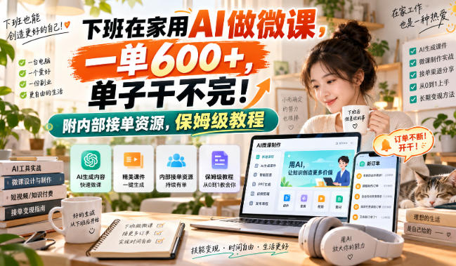 下班在家用AI做微课，一单600+，单子干不完！附内部接单资源，保姆级教程【揭秘】-91副业网