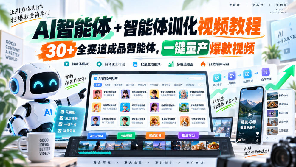 AI智能体+智能体训化视频教程,30+全赛道成品智能体,一键量产爆款视频-91副业网