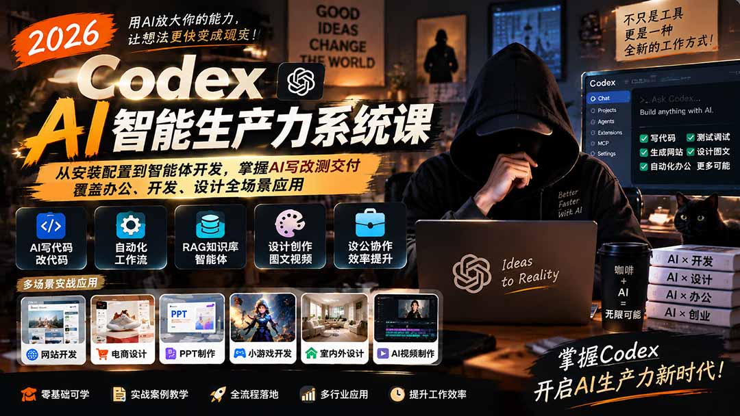 2026 Codex AI智能生产力系统课-更新|从安装配置到智能体开发,掌握AI写改测交付,覆盖办公、开发、设计全场景应用-91副业网