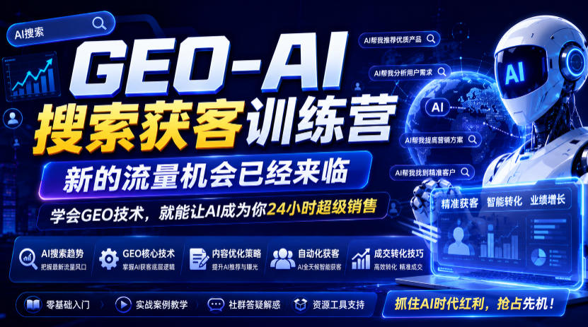 GEO-AI搜索获客训练营，新的流量机会已经来临，学会GEO技术，就能让AI成为你24小时超级销售(更新0919)-91副业网