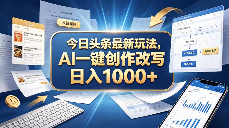 今日头条最新玩法，AI 一键创作改写，简单易上手，轻松日入 1000 +-91副业网