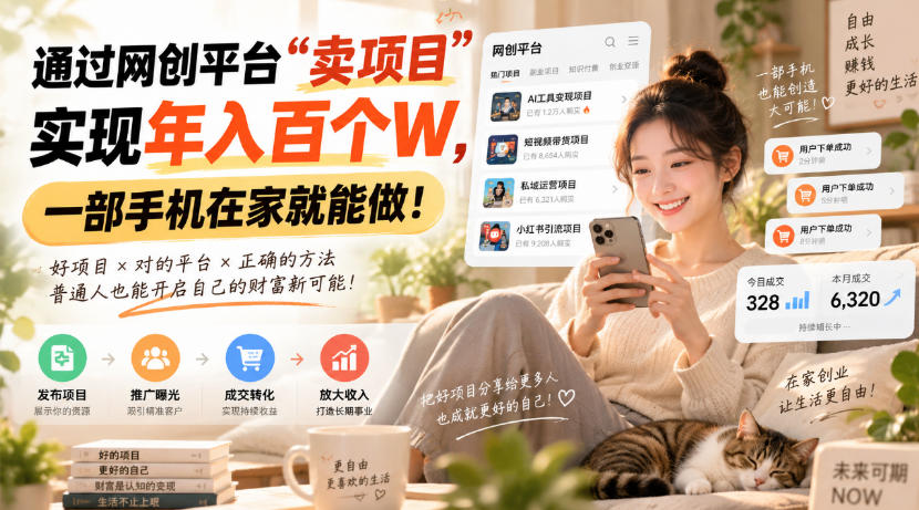 通过网创平台“卖项目”实现年入百万，一部手机在家就能做！-91副业网