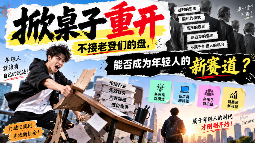 某公众号付费文章:掀桌子重开,不接老登们的盘,能否成为年轻人的新赛道?-91副业网