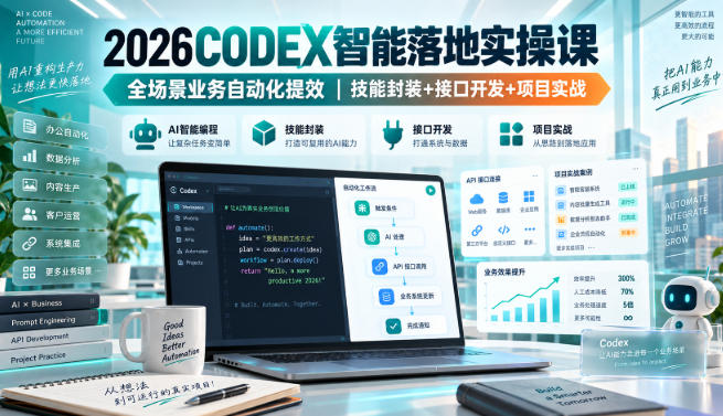2026Codex智能落地实操课，全场景业务自动化提效，技能封装+接口开发+项目实战-91副业网