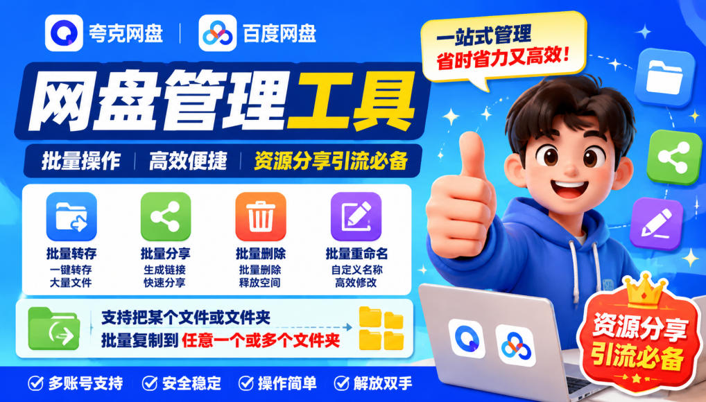 夸克网盘批量文件重命名，批量转存、批量分享、批量复制，内置AI功能-91副业网