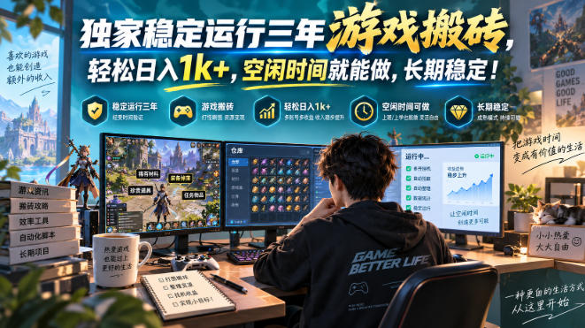 独家稳定运行三年游戏搬砖,轻松日入1k+,空闲时间就能做,长期稳定!【揭秘】-91副业网