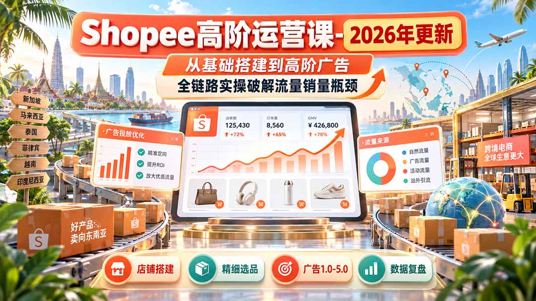 Shopee高阶运营课-更新9月,从基础搭建到高阶广告,全链路实操破解流量销量瓶颈-91副业网