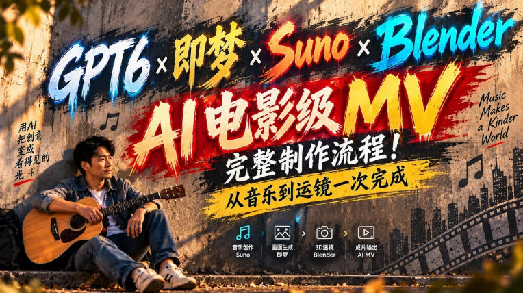 GPT6×即梦×Suno×Blender|AI电影级MV完整制作流程!从音乐到运镜一次完成!-91副业网