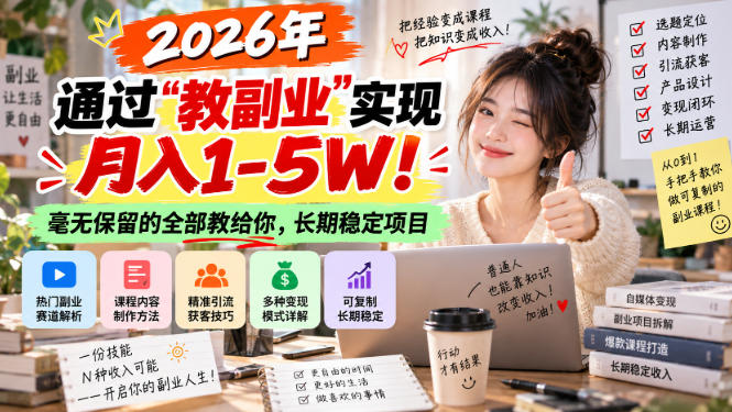 2026年通过“教副业”实现月入1-5W！毫无保留的全部教给你，长期稳定项目【揭秘】-91副业网