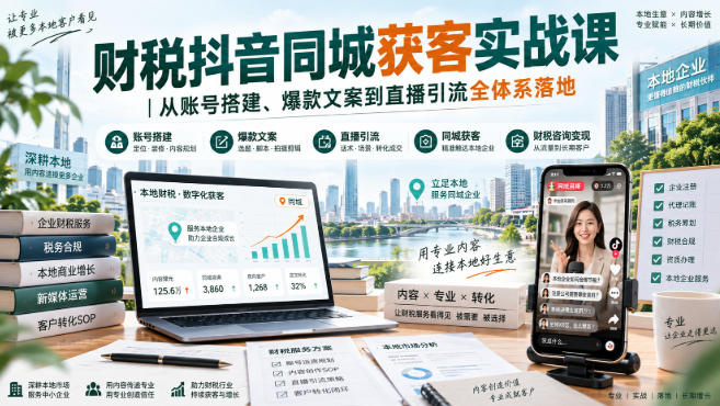 财税抖音同城获客实战课｜从账号搭建、爆款文案到直播引流全体系落地-91副业网