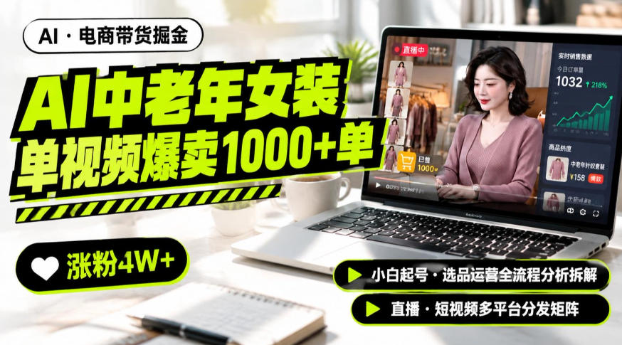 AI中老年服装带货赛道新玩法，一个视频卖出1000多单涨粉4W+，小白起号选品运营全流程分析拆解-91副业网