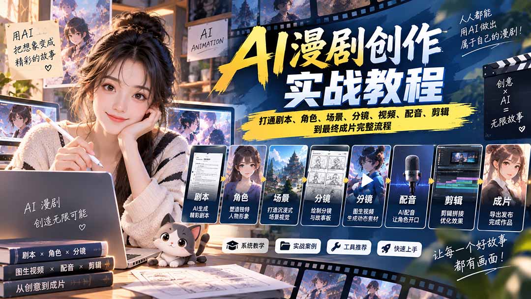 2026 AI漫剧创作实战教程:打通剧本、角色、场景、分镜、视频、配音、剪辑到最终成片完整流程-91副业网