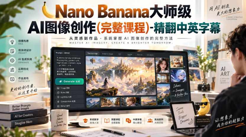 【无水印】Nano Banana大师级AI图像创作(完整课程)-精翻中英字幕-91副业网