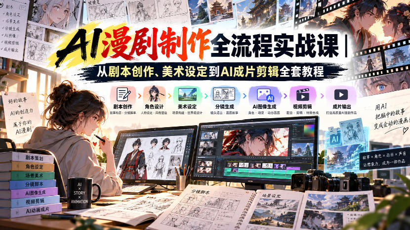 AI漫剧制作全流程实战课|从剧本创作、美术设定到AI成片剪辑全套教程-91副业网