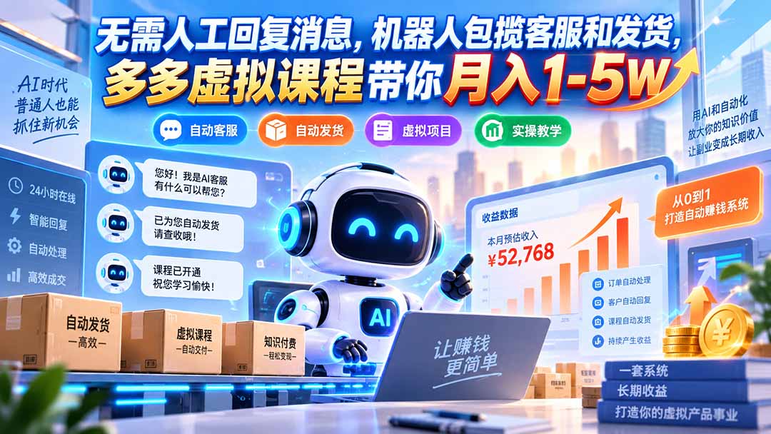 无需人工回复消息,机器人包揽客服和发货,多多虚拟课程带你月入1-5W-91副业网