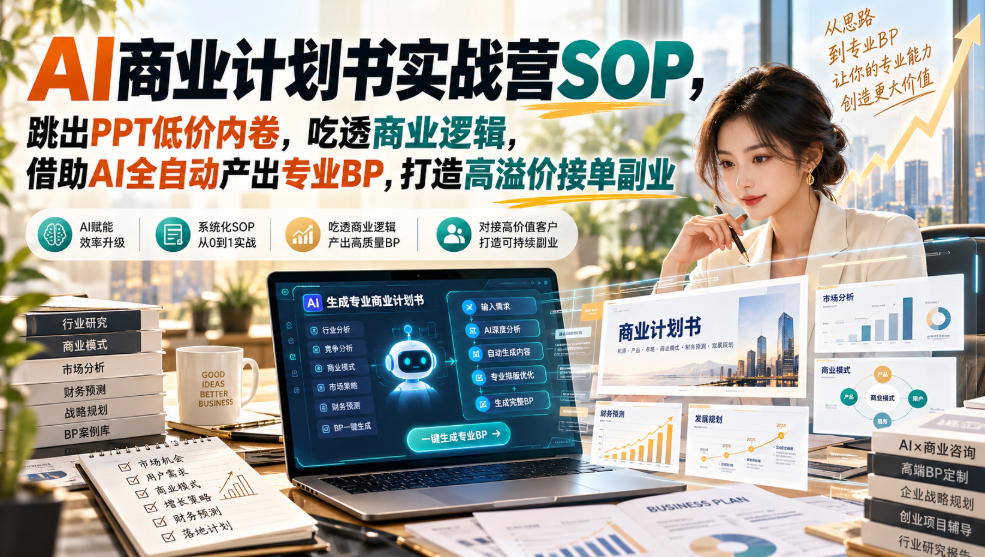 AI商业计划书实战营SOP，跳出PPT低价内卷，吃透商业逻辑，借助AI全自动产出专业BP，打造高溢价接单副业-91副业网