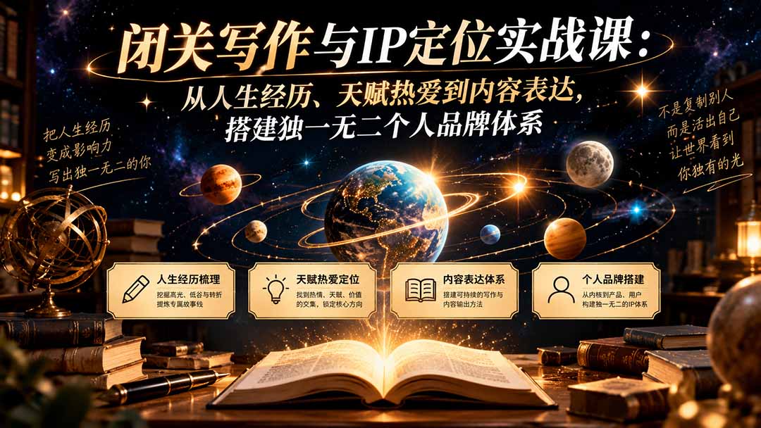 闭关写作与IP定位实战课:从人生经历、天赋热爱到内容表达,搭建独一无二个人品牌体系-91副业网
