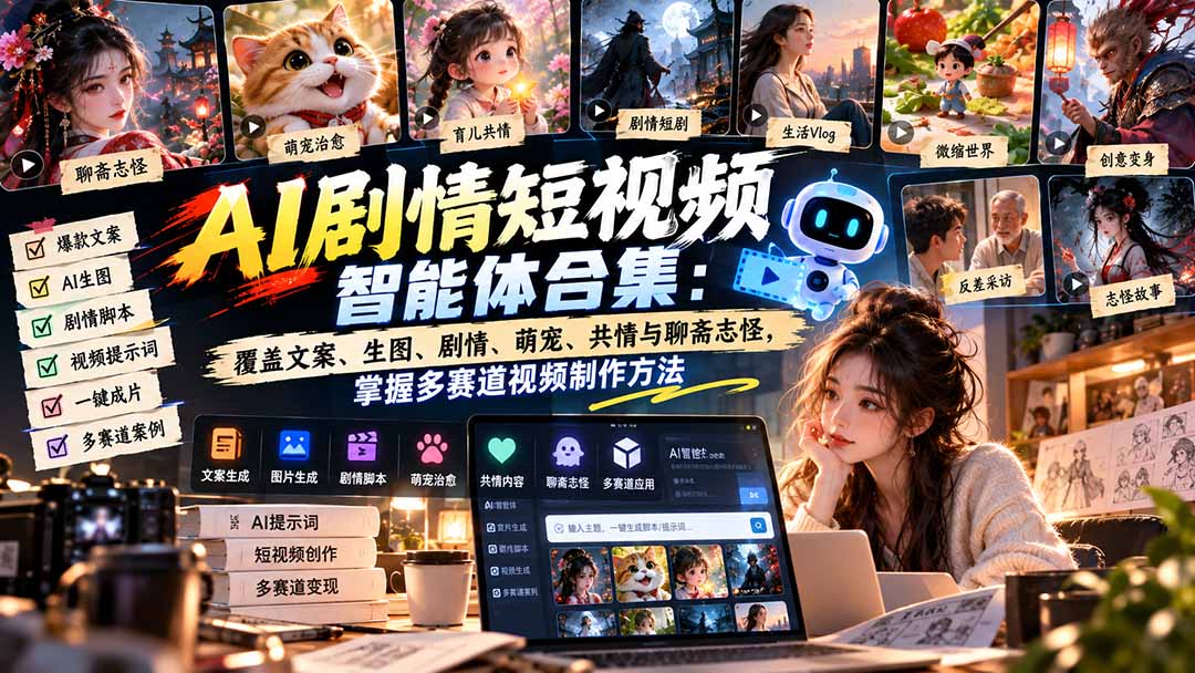 【无水印】AI剧情短视频智能体合集：覆盖文案、生图、剧情、萌宠、共情与聊斋志怪，掌握多赛道视频制作方法-91副业网