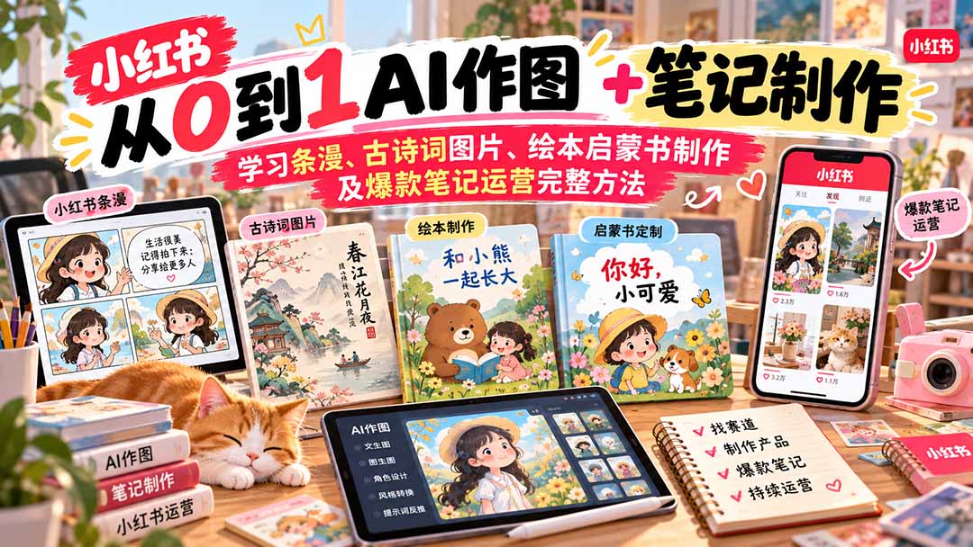 2026小红书AI内容创作从0到1:学习条漫、古诗词图片、绘本启蒙书制作及爆款笔记运营完整方法-91副业网