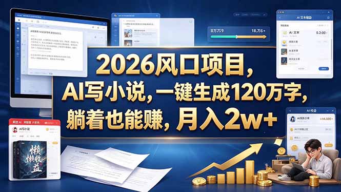 2026 风口项目,AI 写小说,一键生成 120 万字,躺着也能赚,月入 2w +-91副业网