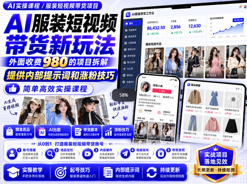 外面收费980AI快手带货系统课程,内部课程首次外放,操作简单高效,一分钟一条爆款视频-91副业网