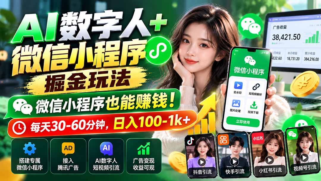AI数字人+微信小程序掘金玩法:微信小程序也能赚钱!每天30-60分钟,日入100-1k+-91副业网