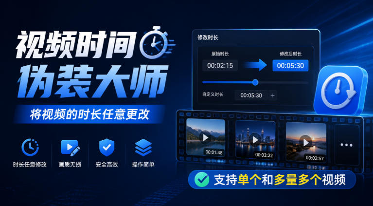 视频时间伪装大师，将视频的时长任意更改，支持单个和多量多个视频-91副业网